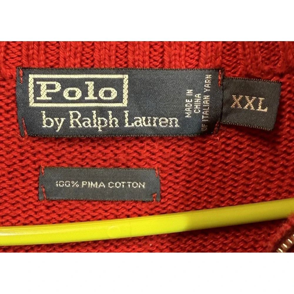 Polo Ralph‎ Lauren 1/4 Zip Pullover Knit Sweater Mens 2XL Pima Cotton Red